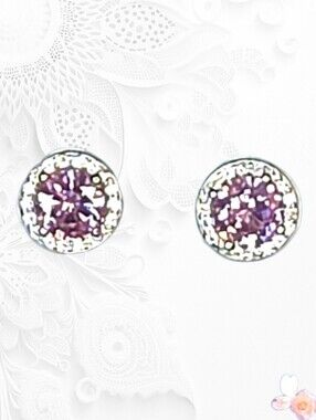 Pink Brilliant Round Moissanite Halo Stud Earrings Sterling Silver 527